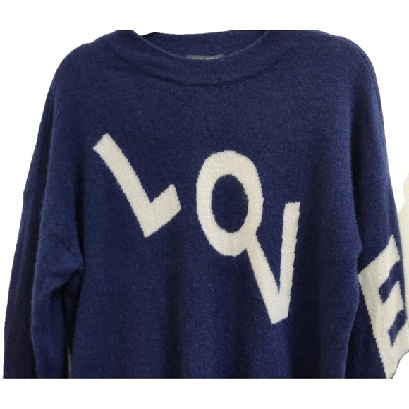 Charter Club 100% Cashmere LOVE Sweater Navy Blue XL Heart Sleeve Pullover Soft - Picture 5 of 12